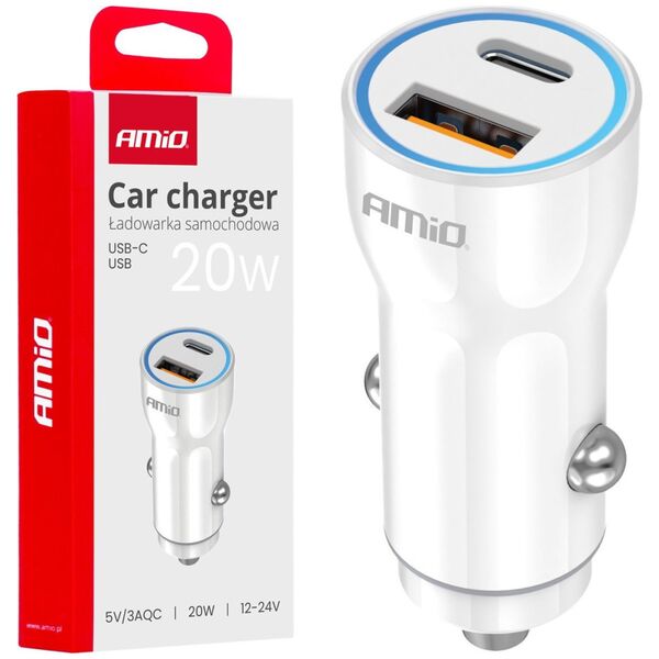Ładowarka AMiO Ładowarka samochodowa usb-a+ usb-c 20w amio-03881
