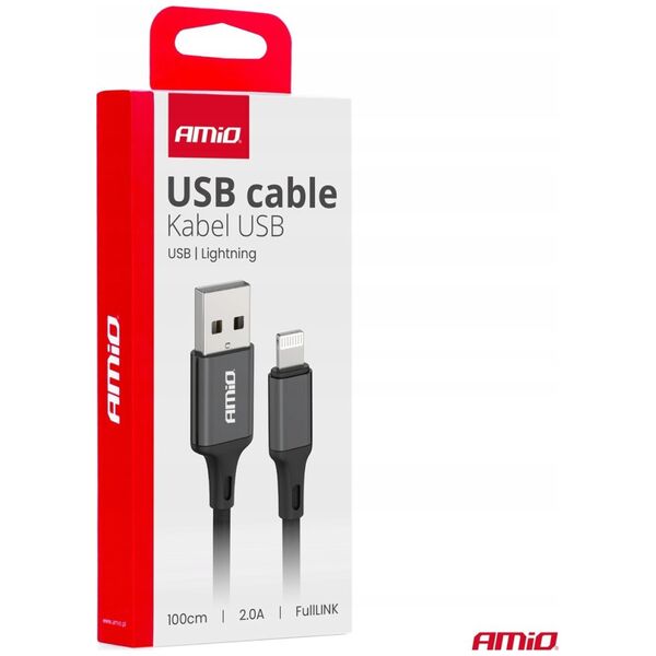 Kabel USB AMiO Kabel do ładowania usb-a - lightning iphone 2a 100cm fulllink amio-03901