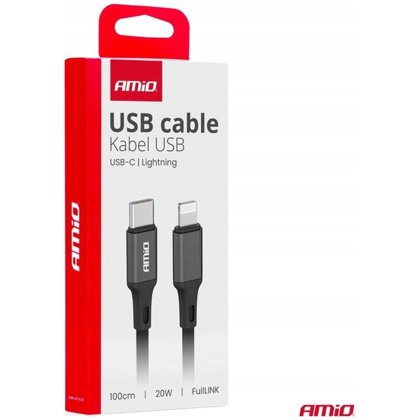 Kabel USB AMiO Kabel do ładowania usb-c - lightning iphone pd 20w 100cm fulllink amio-03904