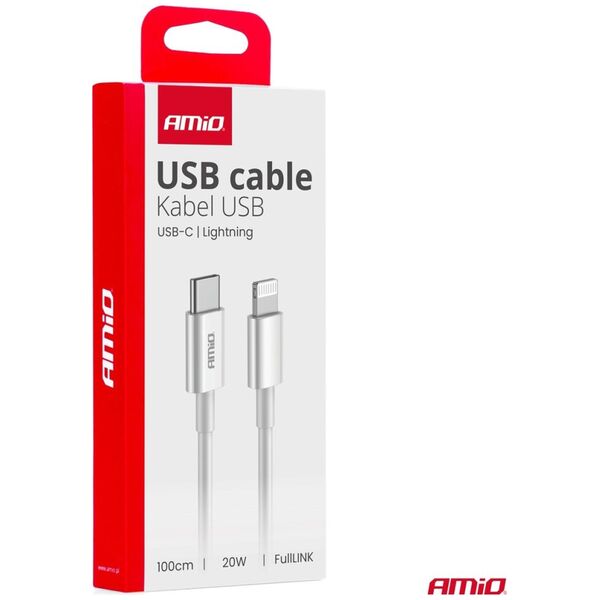 Kabel USB AMiO Kabel do ładowania usb-c - lightning iphone pd 20w 100cm fulllink amio-03898
