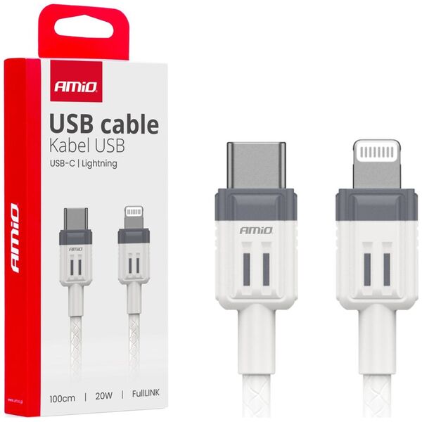 Kabel USB AMiO Kabel do ładowania usb-c - iphone lightning fulllink 20w 100cm amio-03910