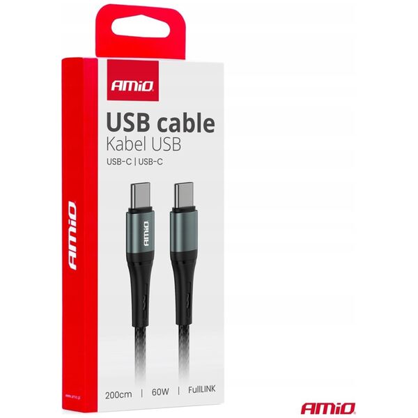 Kabel USB AMiO Kabel do ładowania usb-c - usb-c 60w 200cm fulllink amio-03915