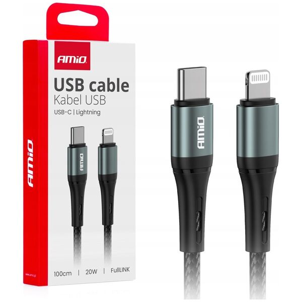 Kabel USB AMiO Kabel do ładowania usb-c - iphone lightning 20w 100cm amio-03916