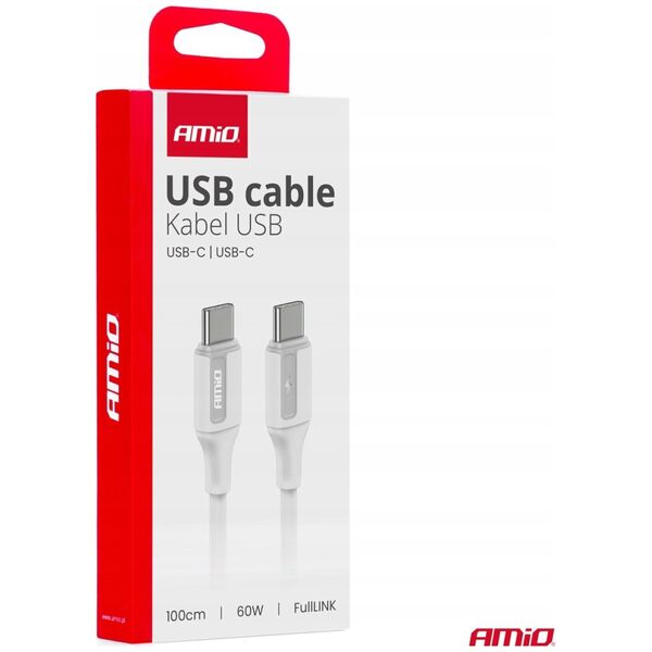 Kabel USB AMiO Kabel do ładowania usb-c - usb-c 60w 100cm fulllink amio-03920