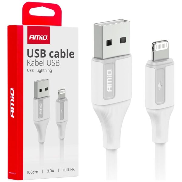 Kabel USB AMiO Kabel do ładowania usb-a - lightning iphone 3a 100cm fulllink amio-03919