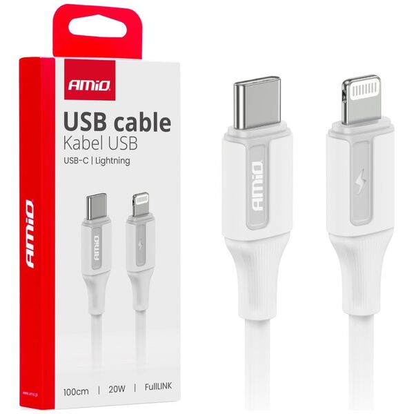 Kabel USB AMiO Kabel do ładowania usb-c - iphone lightning 20w 100cm amio-03922