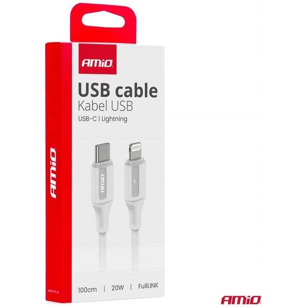Kabel USB AMiO Kabel do ładowania usb-c - iphone lightning 20w 100cm amio-03922