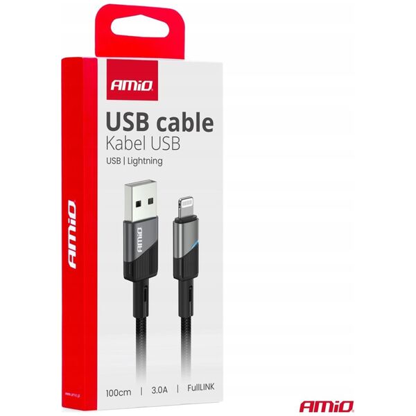Kabel USB AMiO Kabel do ładowania usb-a - lightning iphone 3a 100cm fulllink amio-03925