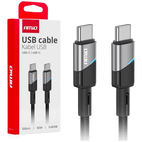 Kabel USB AMiO Kabel do ładowania usb-c - usb-c 60w 100cm fulllink amio-03926