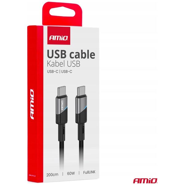 Kabel USB AMiO Kabel do ładowania usb-c - usb-c 60w 200cm fulllink amio-03927