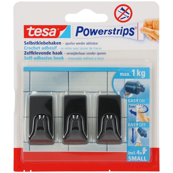 Tesa HACZYKI SAMOPRZYLEP.POWERSTRIPS 3 SZT.PROSTOKĄT.MAŁE,CZARNE