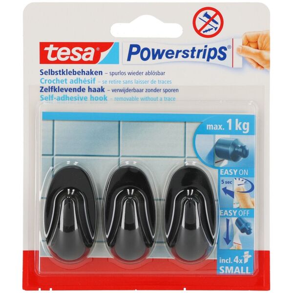 Tesa HACZYKI SAMOPRZYLEP.POWERSTRIPS 3 SZT.OWALNE MAŁE,CZARNE