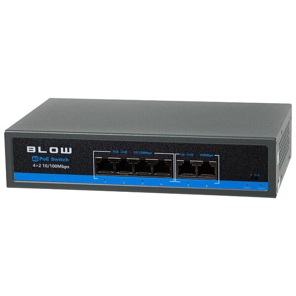 Switch Blow 77-935# Switch poe do kamer blow 4poe 100mbs 75w bl-sw6-4p