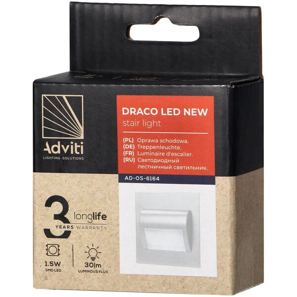 Oprawa schodowa Orno DRACO LED NEW 1,5W, oprawa schodowa podtynkowa, 12VDC, 30lm, 4000K, biała, innowacyjny sposób montażu