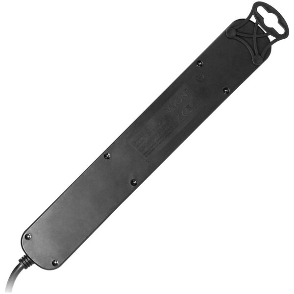 Orno Przedłużacz 6-krotny 2P+Z(Schuko), z wyłącznikiem, 3m H05VV-F 3x1,0mm2, Imax=10A, płaska wtyczka, czarny