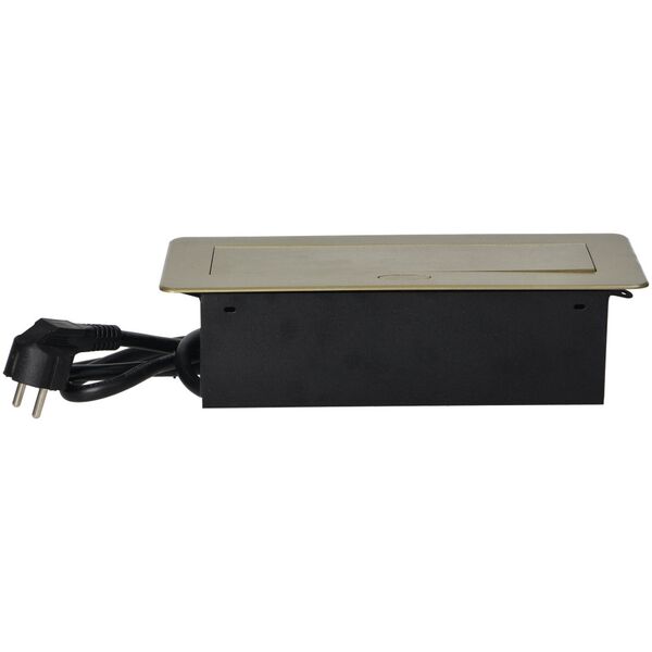 Orno Gniazda meblowe wpuszczane w blat z płaskim frezowanym rantem, ładowarką USB i przewodem 1,5m, 2x2P+Z, 2xUSB, kolor mosiądzu