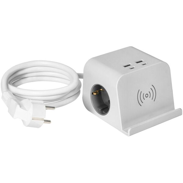 Orno Listwa zasilająca nabiurkowa, ładowarką USB, śrubowym zaciskiem mocującym i przewodem 1,4m, 2x2P+Z (Schuko), 4xUSB, biały