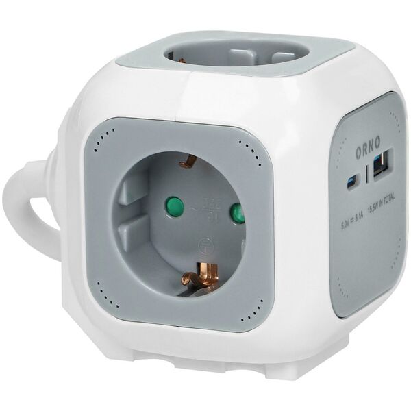 Orno Przedłużacz 4x2P+Z (Schuko), ładowarka USB A+C, Quick charge, 1,4m H05VV-F 3x1,5mm?, szary
