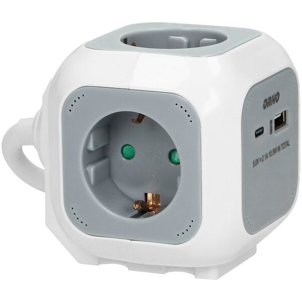 Orno Przedłużacz 4x2P+Z (Schuko), ładowarka USB A+C, Quick charge, 1,4m H05VV-F 3x1,5mm?, szary