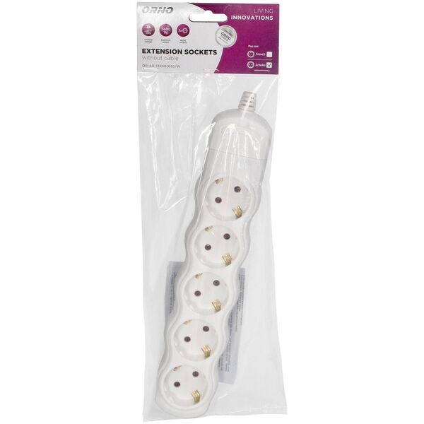 Orno Rozgałęźnik 5x2P+Z Schuko, biały
