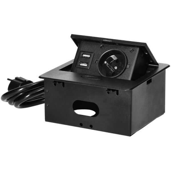 Orno Wpuszczane gniazdo meblowe z ładowarką USB i przewodem 1,5m,  1x2P+Z, 2xUSB (typ A, 2,1A), płaski rant frezowany, czarny