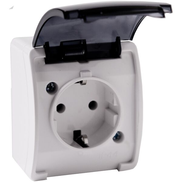 Orno Gniazdo pojedyncze 2P+Z Schuko AQUATIC, IP44, białe dymione, 10 szt.
