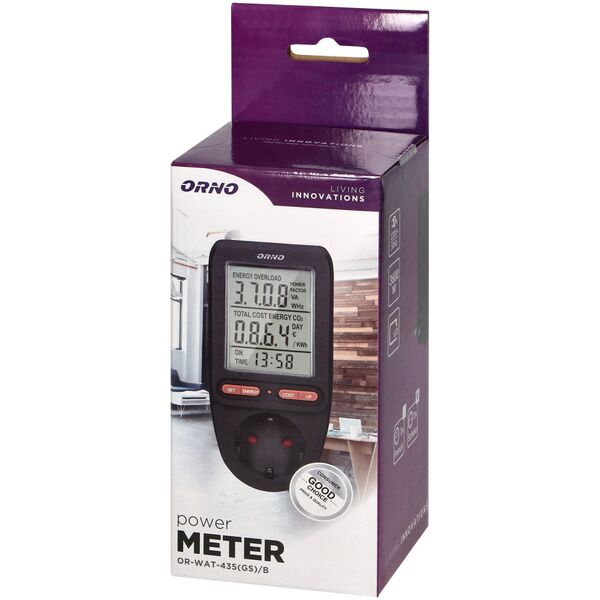 Orno Watomierz, kalkulator energii z wyświetlaczem LCD, wersja Schuko, czarny