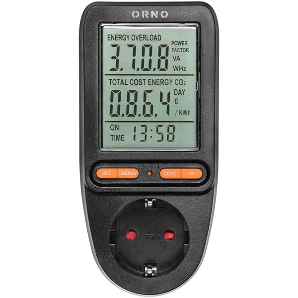 Orno Watomierz, kalkulator energii z wyświetlaczem LCD, wersja Schuko, czarny