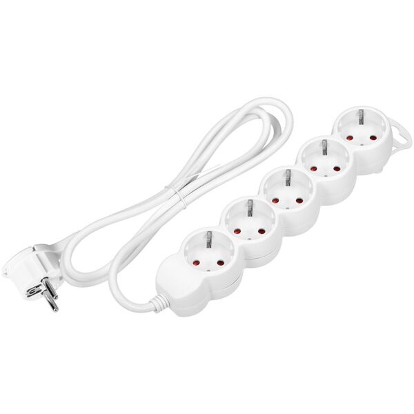 Orno Przedłużacz 5-krotny 2P+Z (Schuko), 3m H05VV-F 3x1,5mm2, Imax=16A, płaska wtyczka, biały