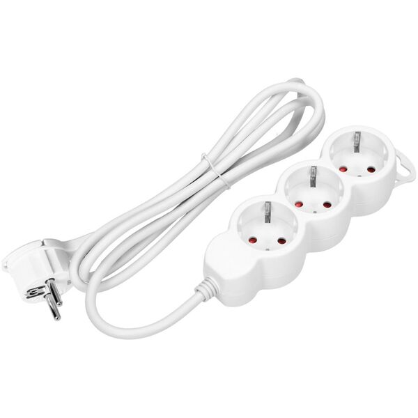 Orno Przedłużacz 3-krotny 2P+Z (Schuko), 3m H05VV-F 3x1,5mm2, Imax=16A, płaska wtyczka, biały