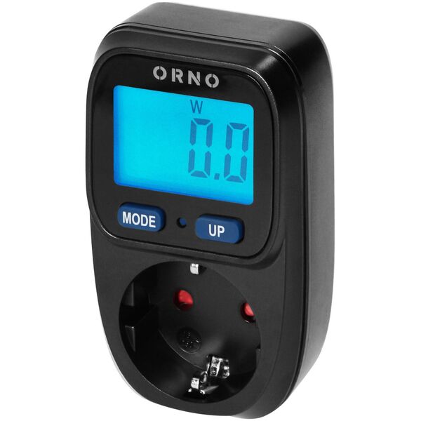 Orno Watomierz, kalkulator energii z  podświetlanym wyświetlaczem LCD, wersja Schuko, czarny