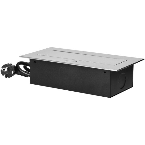 Orno Gniazdo meblowe wpuszczane w blat z płaskim rantem, 3 gniazdami 2P+Z (Schuko) oraz przewodem 1,5m (3x1,5mm?), srebrne