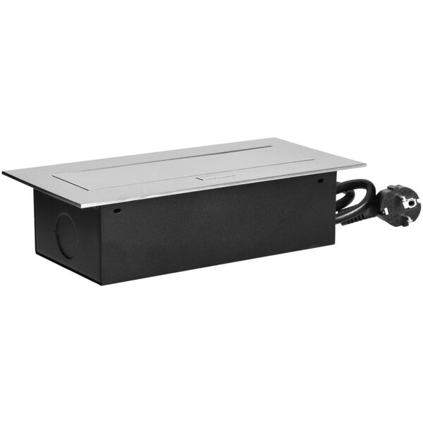 Orno Gniazdo meblowe wpuszczane w blat z płaskim rantem, 3 gniazdami 2P+Z (Schuko) oraz przewodem 1,5m (3x1,5mm?), srebrne