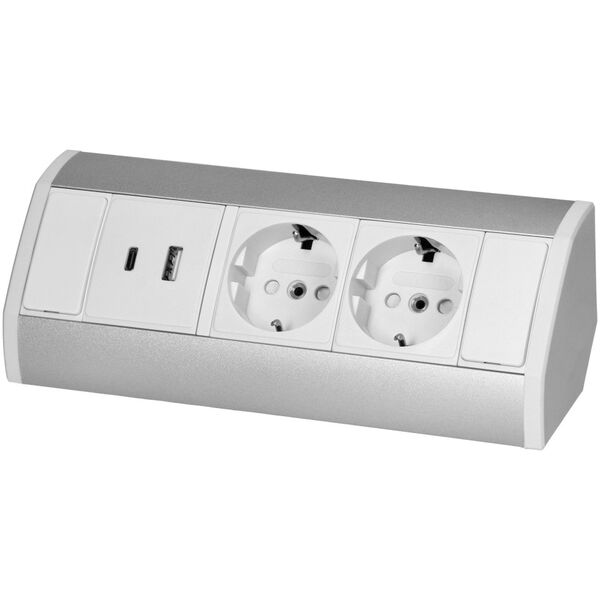 Orno Gniazdo meblowe 2x2P+Z (Schuko), 2xUSB (typ A+C| 2,4A), biało-srebrne
