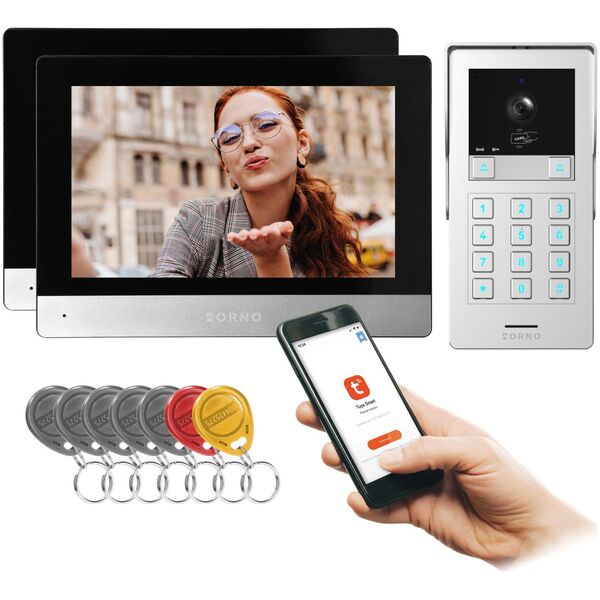 Orno GAYD MULTI2, zestaw wideodomofonowy dwurodzinny, 2-żyłowy, 8", Wi-Fi, ekran dotykowy, 2MP Full HD, RFID, szyfrator