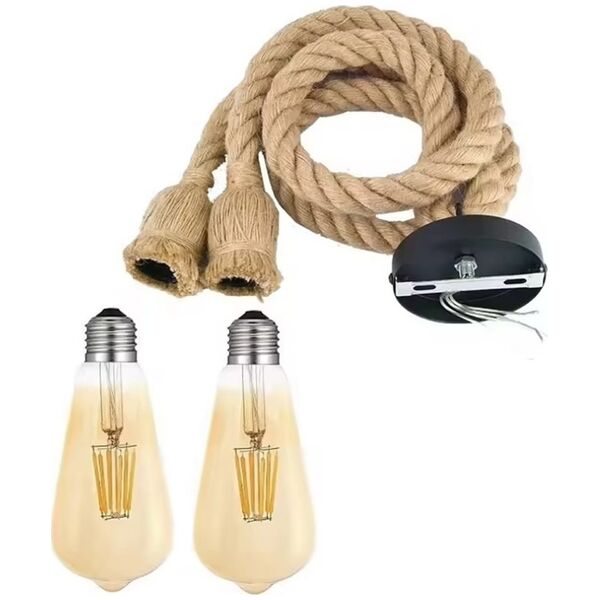 Lampa sufitowa ATL ZD151A Oprawa sufitowa 2x1m e27 sznur     jutowy