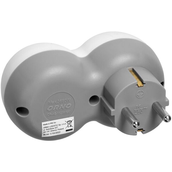 Orno Rozgałęźnik 2x2P+Z (Schuko), biało-szary