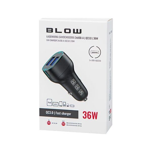 Ładowarka Blow 75-767# Ładowarka samochodowa gn.usbx2 36w g36d