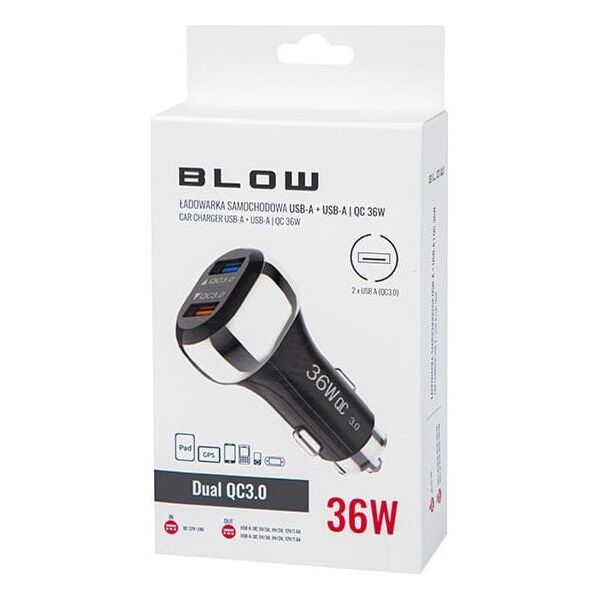 Blow 75-790# Ładowarka samochodowa gn.usbx2 36w g36c