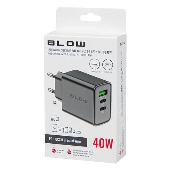 Ładowarka Blow 76-025# Ładowarka sieciowa gniazdo usb + usb-cx2 qc+pd 40w