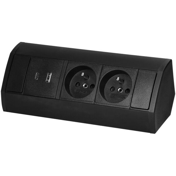 Orno Gniazdo meblowe 2x2P+Z, 2xUSB (typ A+C| 2,4A), czarne