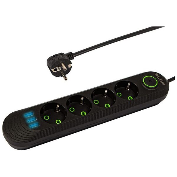 Blow 98-219# Przedłużacz sieciowy ps-420 4-gniazda 3xusb 2m czarny 2x1mm