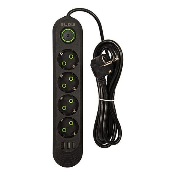 Blow 98-219# Przedłużacz sieciowy ps-420 4-gniazda 3xusb 2m czarny 2x1mm