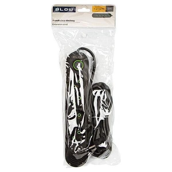 Blow 98-222# Przedłużacz sieciowy ps-450 4-gniazda 3xusb 5m czarny 2x1mm