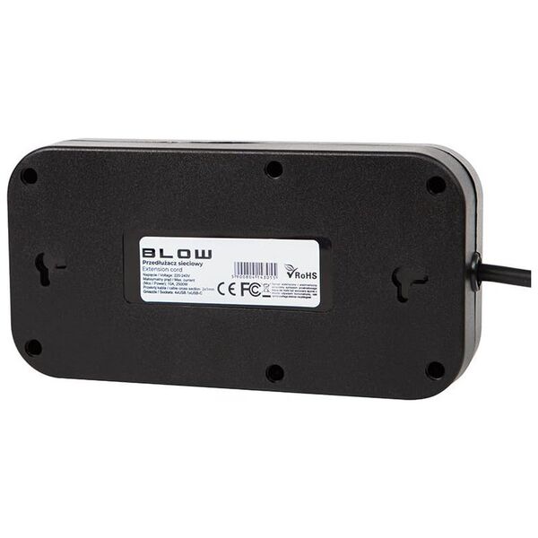 Blow 98-235# Przedłużacz sieciowy ps-350u 3-gniazda 4xusb 1xusb-c 5m czarny 2x1mm