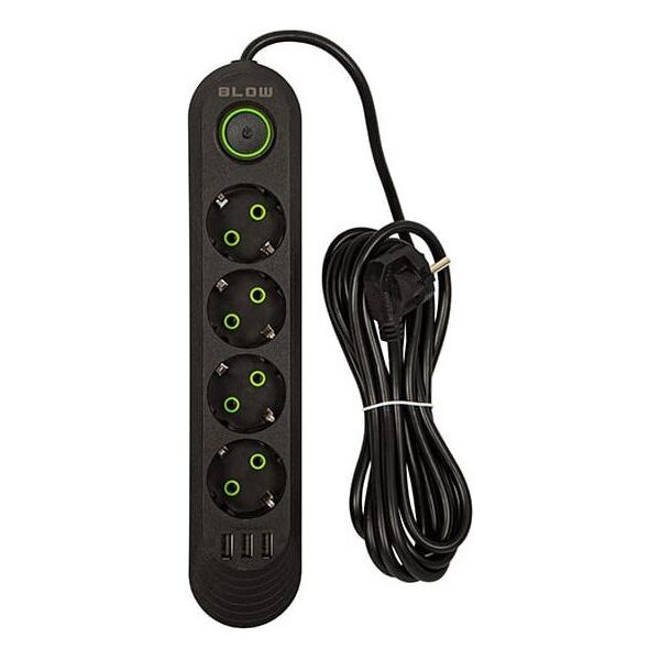 Blow 98-220# Przedłużacz sieciowy ps-430 4-gniazda 3xusb 3m czarny 2x1mm