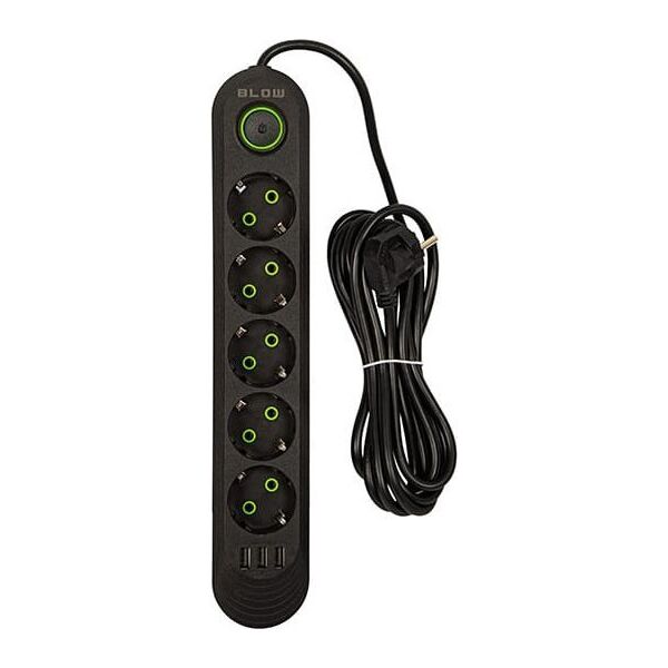 Blow 98-227# Przedłużacz sieciowy ps-530 5-gniazd 3xusb 3m czarny 2x1mm