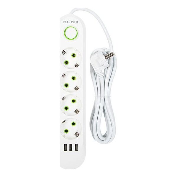 Blow 98-224# Przedłużacz sieciowy ps-430 4-gniazda 3xusb 3m biały 2x1mm