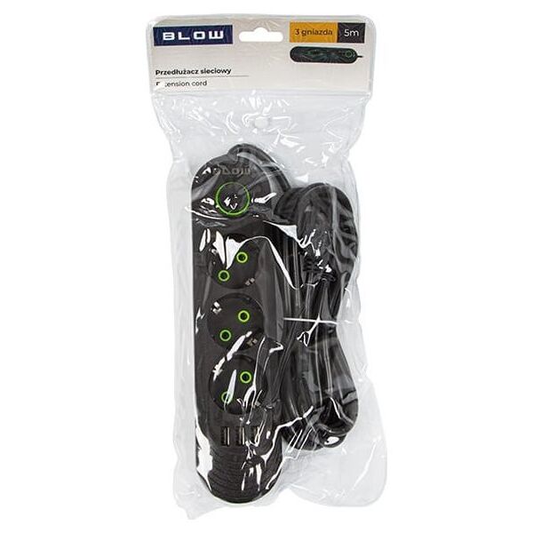 Blow 98-215# Przedłużacz sieciowy ps-350 3-gniazda 3xusb 5m czarny 2x1mm