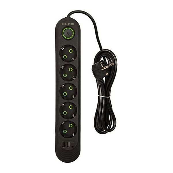 Blow 98-226# Przedłużacz sieciowy ps-520 5-gniazd 3xusb 2m czarny 2x1mm